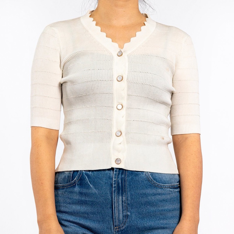 V-Neck Hollow Pit Strip Beige 3/4 Sleeve Pullover Summer Women Shirts – Shirts for Women and Knit Tops price