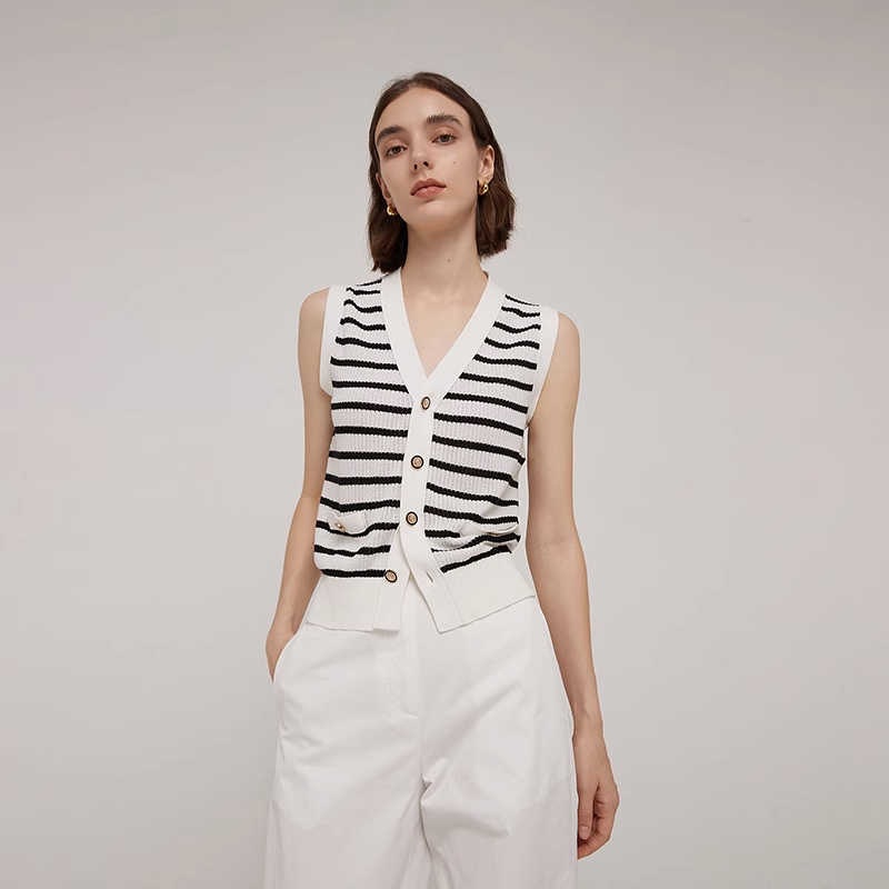 Wholesale Autumn and Winter New Loose French Womens Retro V-Neck Summer Striped Vest Top – Women Cardigan and Factory Cardigan price