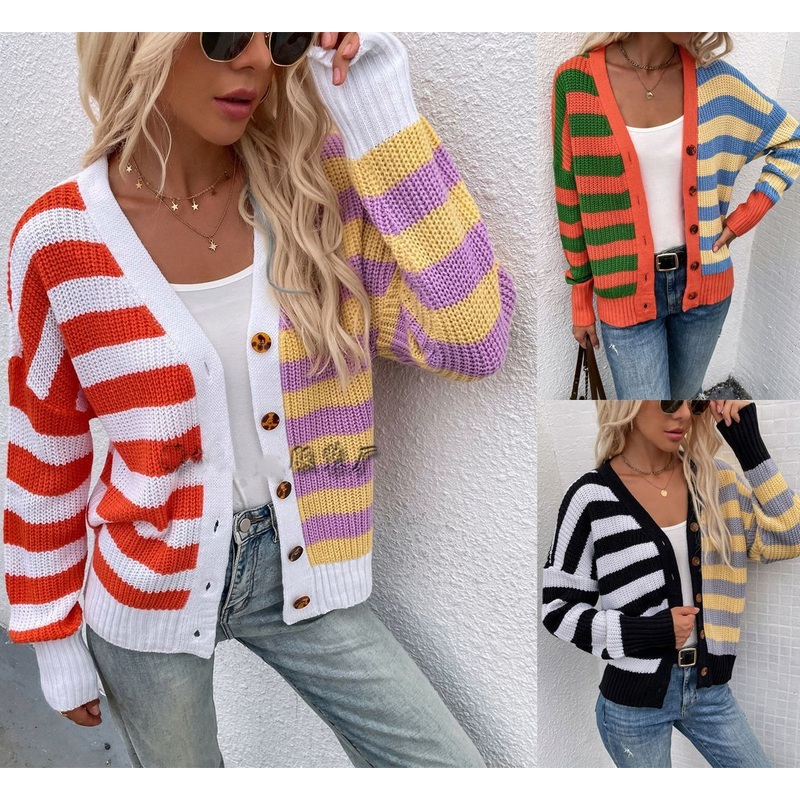 Women Spring Autumn Designer Button Striped Knit Sweater Cardigan – Short Sweater and Designer Cardigan price