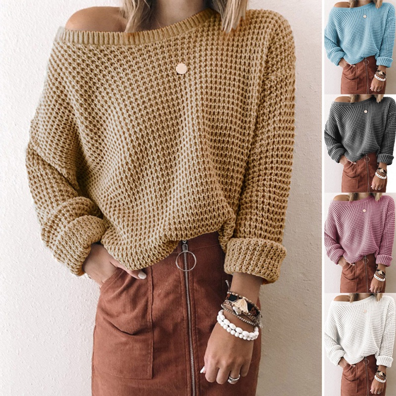 Women Spring Autumn Soild Color Hollowed-out Loose Knit Pullover Sweater – Sweaters Women Tops and Women Fall Sweaters price