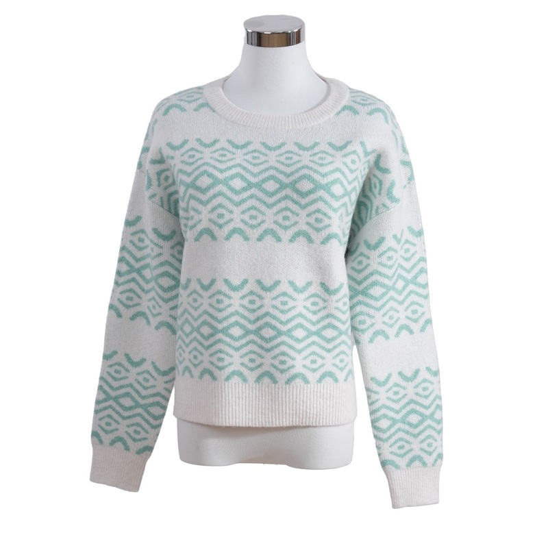 Womens 365g Polyester Blend White Mint Wave Stripe Knit Sweater – Thermal Winter Round Neck – Pullover Sweater and Womens Sweater price