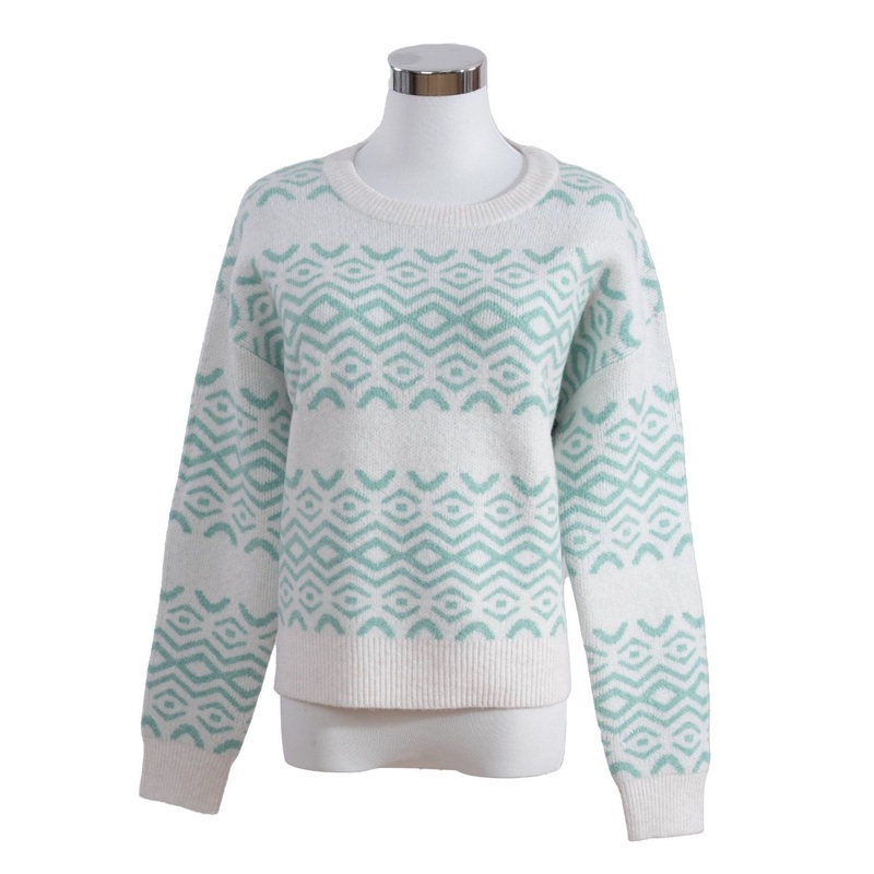 Womens Poly Mix White Mint Ripple Stripe Long Sleeve Crew Neck Pullover Sweater (365g) – Pullover Sweater and Womens Sweater price