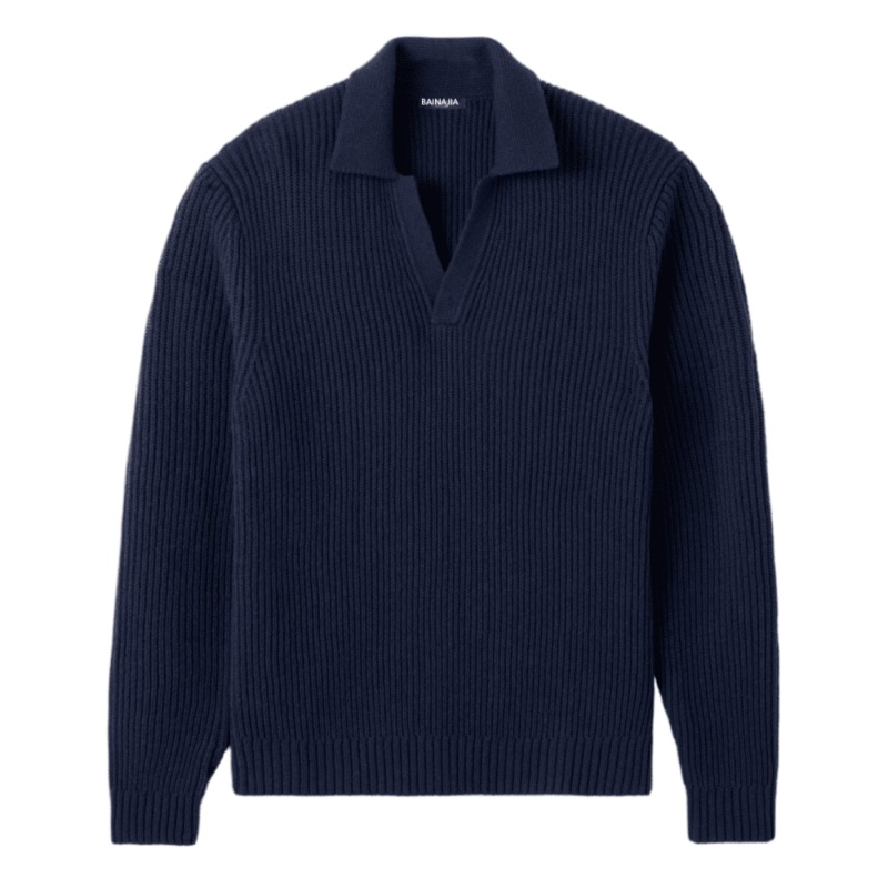 Classic Navy Knit Sweater with Long Sleeves and Polo Collar – Polo Men Sweater and Polo Collar Sweater price
