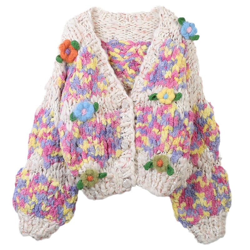 Colorful Handmade Floral Long-Sleeved Loose Lazy Knitted Cardigan – Sweater and Long Sleeve Cardigan price