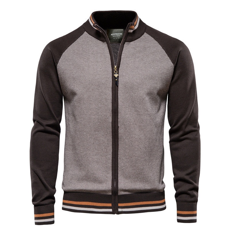 Fashion Fall Winter Men Zipper Splicing Knitted Sweater Cardigan Coat – Mens Fall Sweaters and Men Sweater Coat price