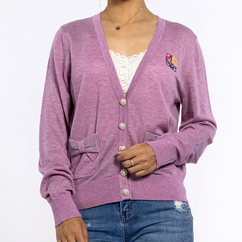 Spring Purple Embroidery Deep V-Neck Long Sleeve Knitted Tops Light Weight Cardigan Sweaters for Women – Knitwear and Cashmere Sweater price