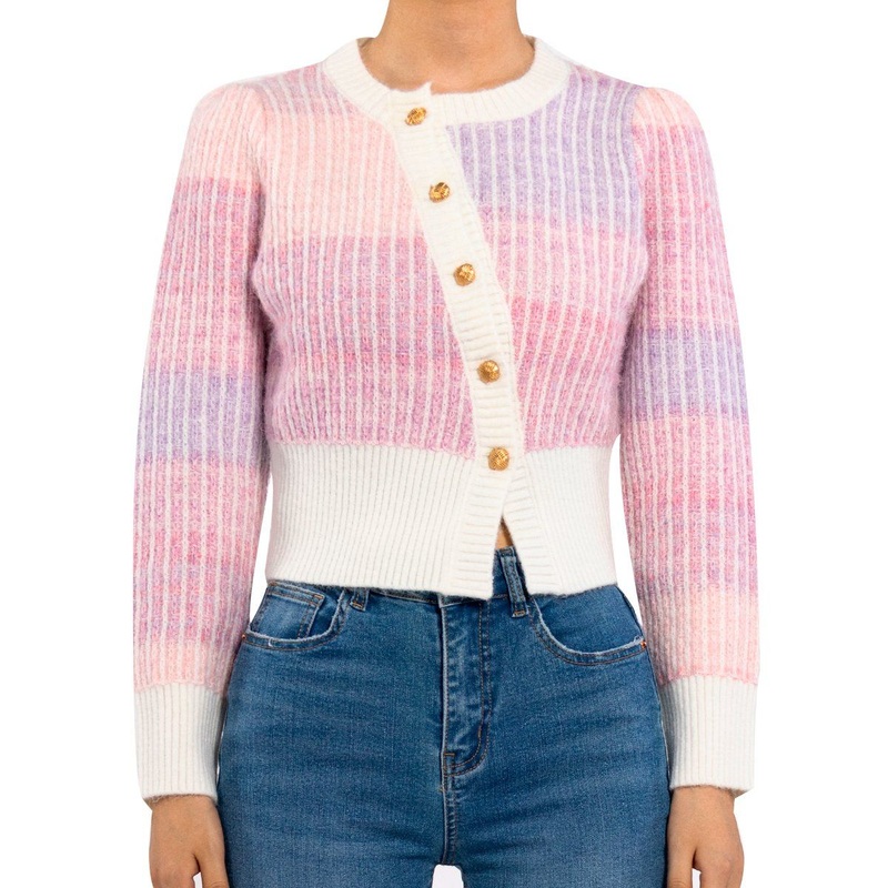 Women Irregular Design Gradient Short Sweater Crew Neck Pink Cardigan – Knit Top and Women Sweater price