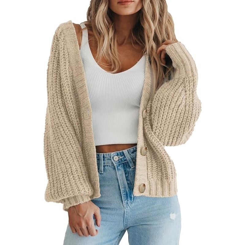 Womens Chunky Knit Open Front Sweater Long Sleeve Button Casual Cardigan Sweater – Cardigan Sweater and Casual Cardigan Sweater price