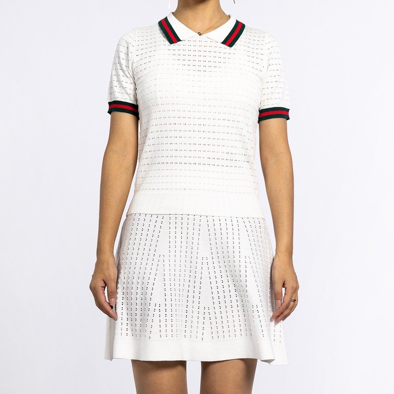 Womens Knitted Two-Piece White Polo Shirt Skirt Sports Wind Casual Summer Whiet Sweater Set – Women Sweater and Pullover Sweater price