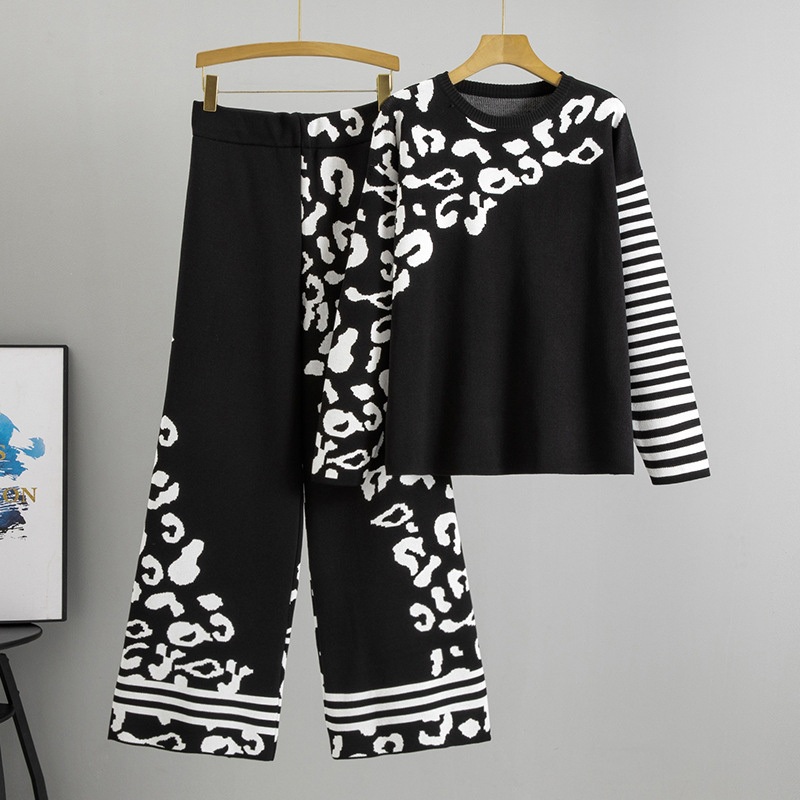 Womens Suit Knit Sweater Set Custom Designer Winter Cotton Polyester Knit Sweater 2 Piece Set Women Knit Two Piece Sweater Set – Leopard Pant Sweater Set and Women Cardigan price