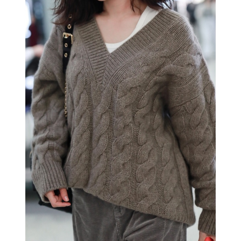 Wool Cashmere Blended Cable Stitching Womens Knitwear Pullover Sweaters – Knitwear and Clothes price