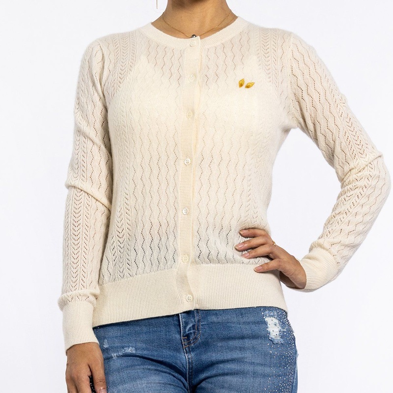 Apricot Hollow Round Neck Ripple Crochet Sweater Lightweight Summer Cardigan for Women – Ladies Sweater and Casual Cardigan price