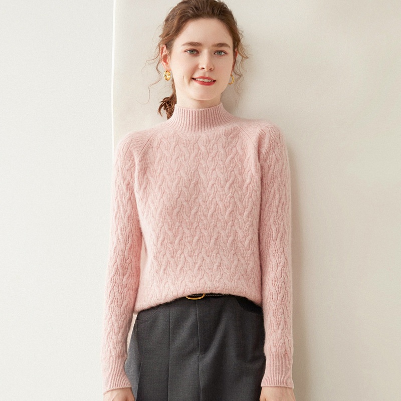 Autumn and Winter Half High Collar Cashmere Jacquard Loose Knit Sweater for Women – Everyday Clothing and Ladys Garments price