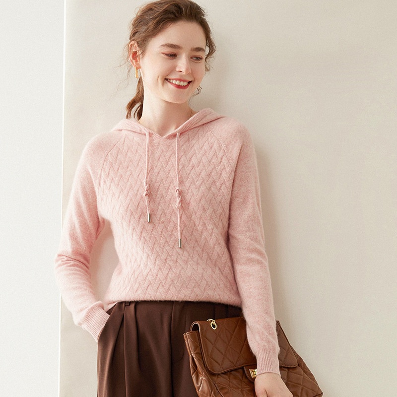 Autumn and Winter Hooded Solid Colour Cashmere Hooded Casual Knitted Sweater for Women – Everyday Clothing and Ladys Garments price