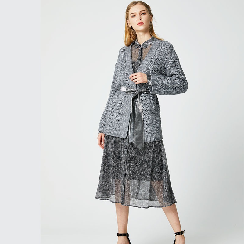 Classic Gray Womens Cardigan Jacquard Knitted Casual Sweater – Sweater and Ladies Sweater price