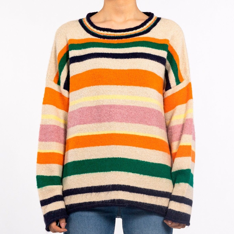Colorful Striped Round Neck Long Sleeve Youth Knit Top Design Sweater for Women – Knitted Shirts and Fall Outfits for Women price