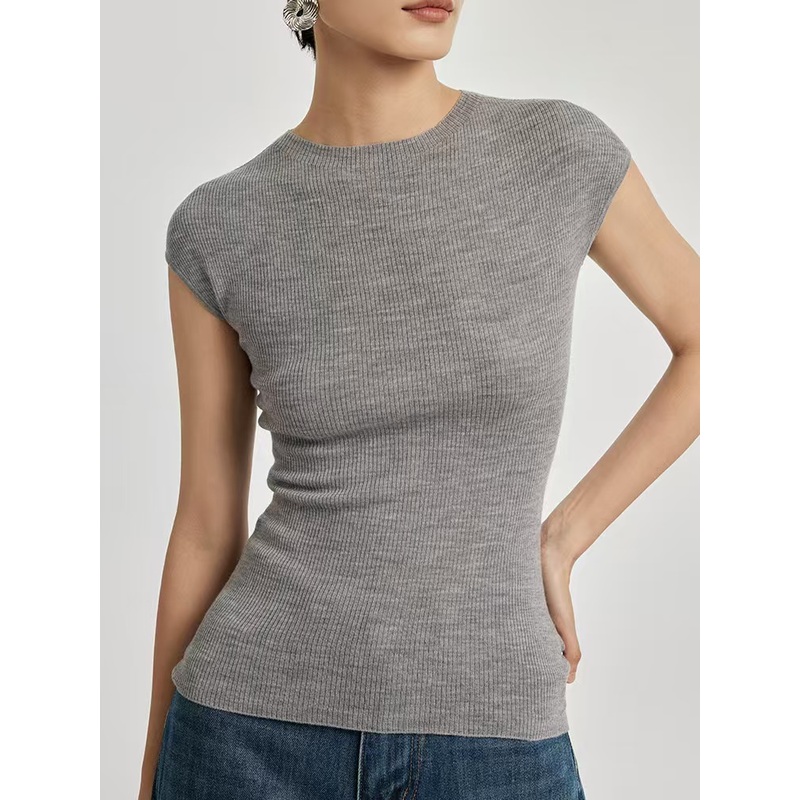 Custom Sweater Factory Young Women Merino Wool Rib Fitting Knitwear Tops Lady Tight Fit Cool Sleevelees Sweater Tops – Women Sweater and Women Thin Sweater price