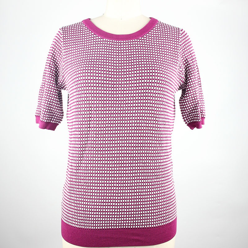 Dots Pattern Stereo Sense Spring and Autumn Ladies Knitted Pullover Women Knitting Short Sleeve Round Neck Jacquard Sweater – Sweater and Ladies Sweater price