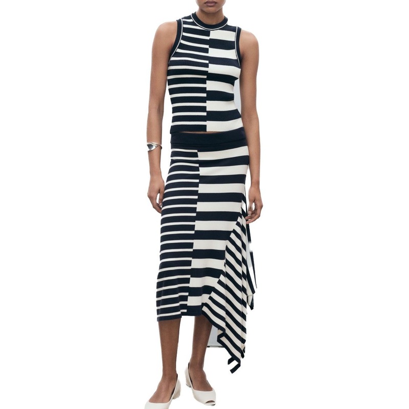 Fashion Black Stripe Knit Vest and Skirt Summer Set – Knit Sweater Set and Sweater Top and Skirt price