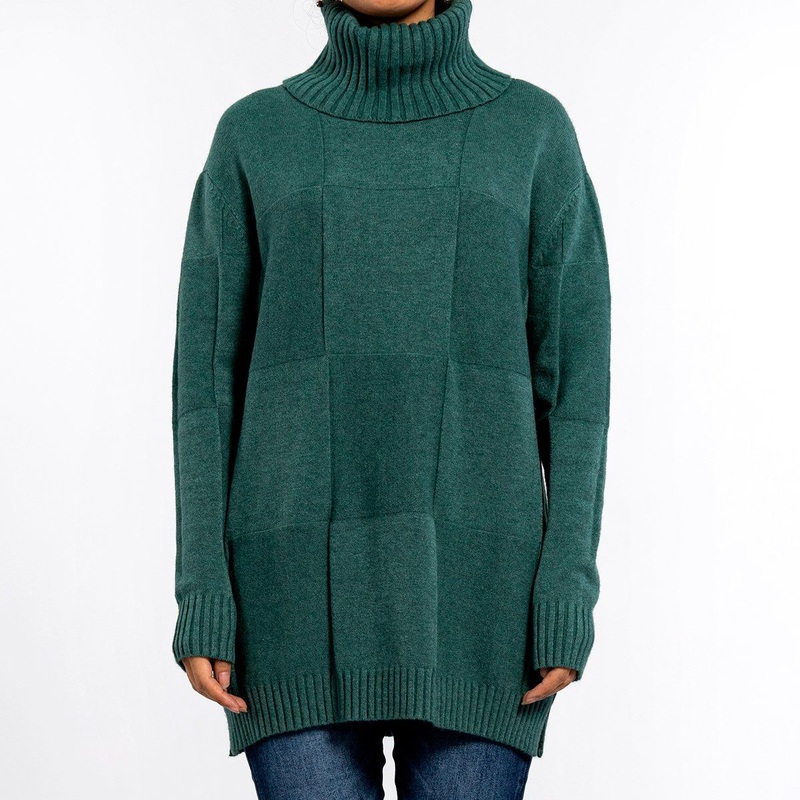 Green High Collar Patchwork Plaid Long Sleeve Pullover Long Sweater Knit Women Tops – Oversized Sweaters and Women Sweater price
