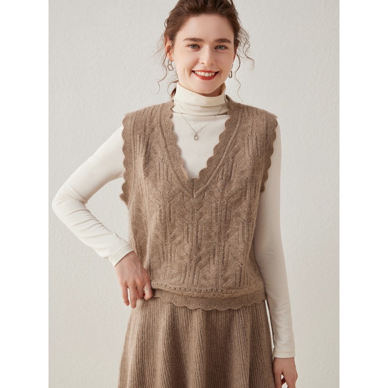 Lace Jacquard Cutout Sleeveless Loose Casual Cashmere Knit Sweater for Women – Everyday Clothing and Ladys Garments price