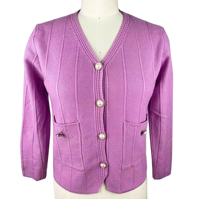 Ladies Pink Knitting Cardigan with Pearl Buttons Fashion Striped Pocket Sweater – Sweater and Ladies Sweater price