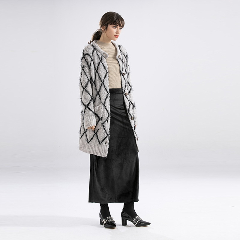 Loose Casual Oversize Women Winter Argyle Pattern Sweater Cardigan for Winter 2025 – Loose Sweater and Pullover Sweater price