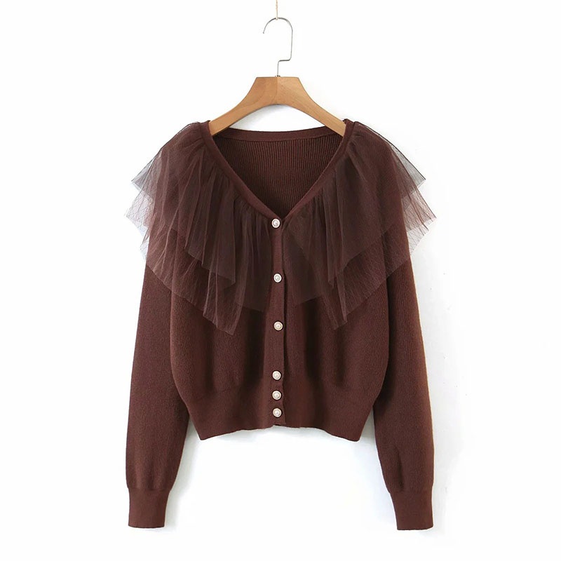 Ruffled Collar Falbala Collar Ladies Knitted Cardigan with Lace Collar – Sweater and Ladies Sweater price