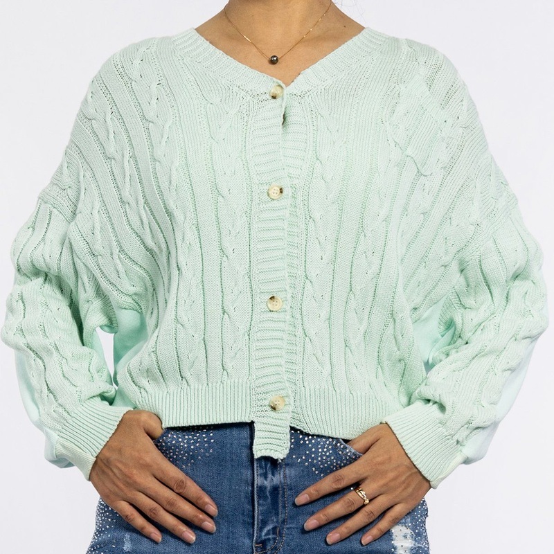 Spring Green Twist Texture V Neck Cropped Cardigan Long Sleeve Sweaters for Women – Dressy Cardigan and Light Weight Cardigan price
