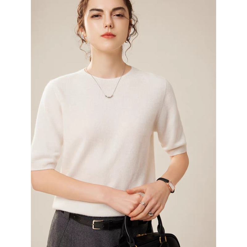 T-Shirt Custom Printed Logo Pure Cotton Plain Color Short Sleeves Sweater – Women Sweater Short Sleeve and Turtleneck Women Sweater price