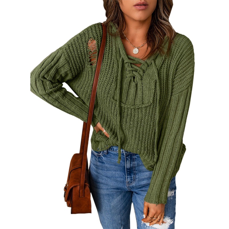 Winter Casual Long Sleeve Hooded V-Neck Women Pullover Sweater – Autumn Winter Sweater and Plain Sweaters price