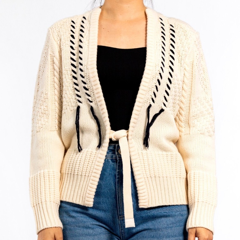 Winter Knitted Heavy Yarn Tassel Loose Long-Sleeved with Strings Cardigan Sweaters for Women – Women Cardigan and Cropped Cardigan price