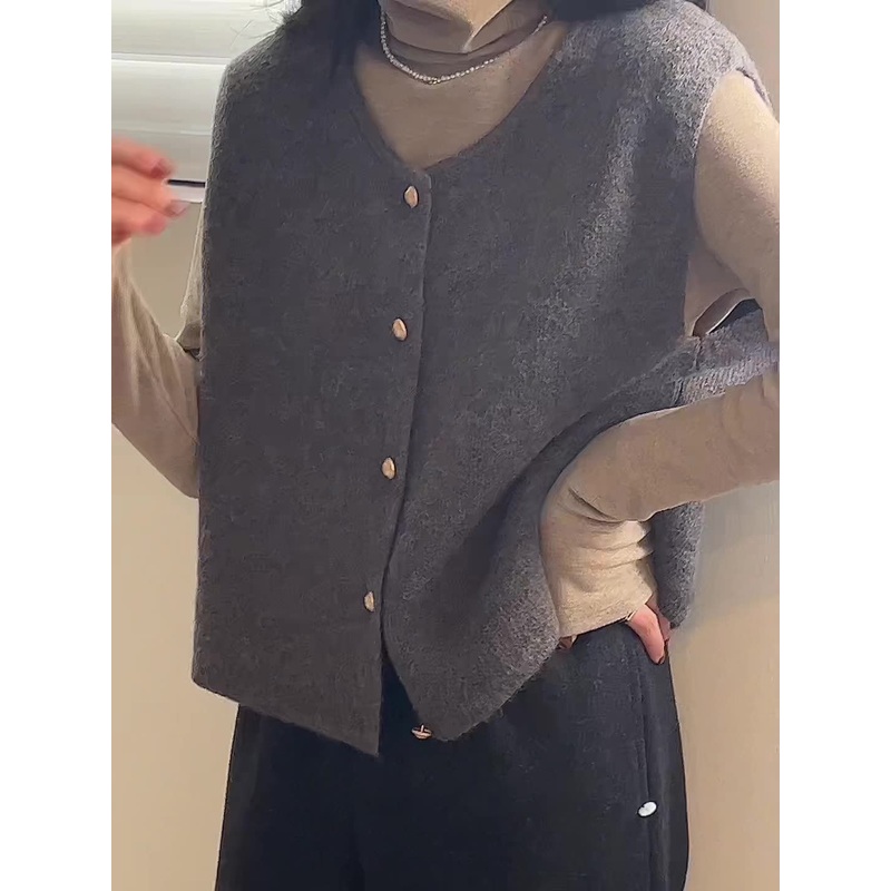 Women Single Breasted Knit Long Sleeve Crew Neck Custom Sweater Knitted Vest Cardigan – Knitted Vest Cardigan and Women Cardigan Coat price