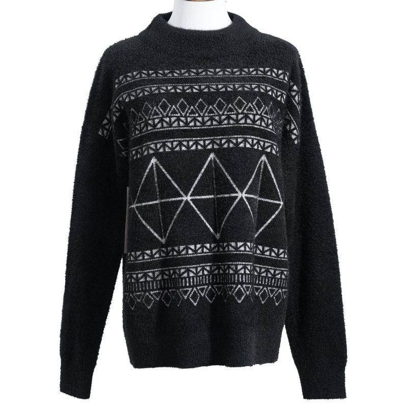 Womens Roundneck Long Sleeve Black Cotton Black Knitted Pullover Sweater – Pullover Sweater and Womens Sweater price