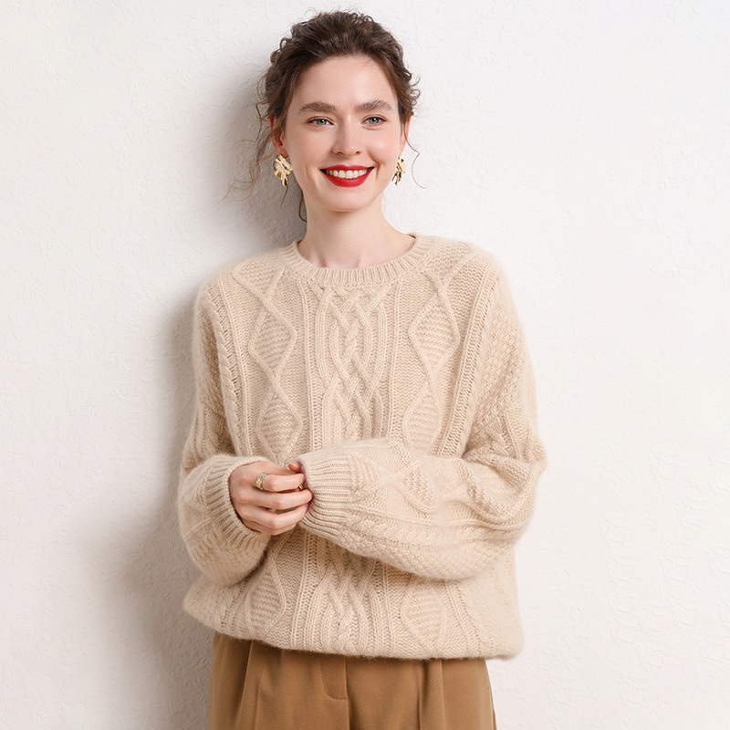 Womens Vintage Diamond Twisted Flower Loose Casual Thickened Cashmere Knitted Sweater – Everyday Clothing and Lady Garments price