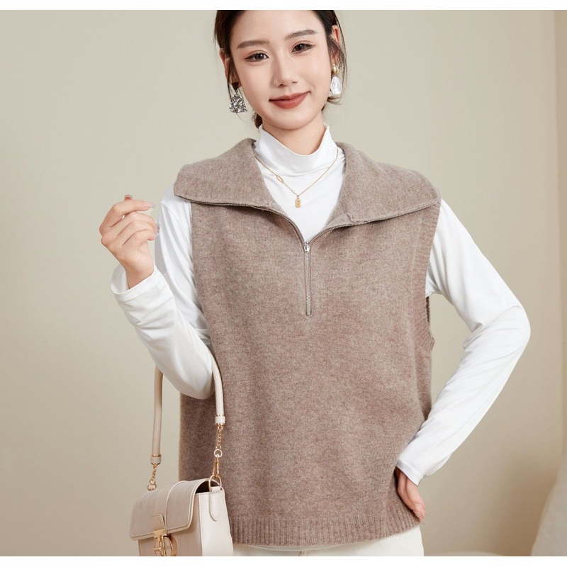 Womens Warm Oatmeal Color Ultra-Soft Wool Sweater Shirt Collar Vest – Wool Sweater and Womens Sweater price