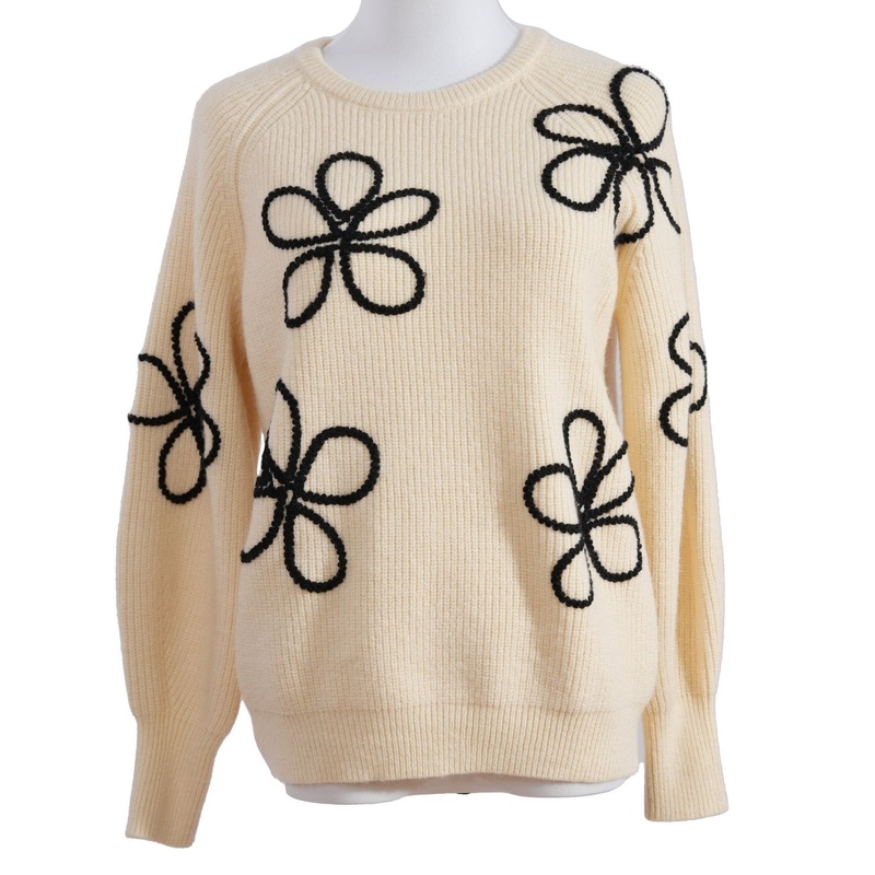 Womens Winter Clothing Cream Color Flower Embroidery Pullover Knit Sweater – Pullover Sweater and Womens Sweater price