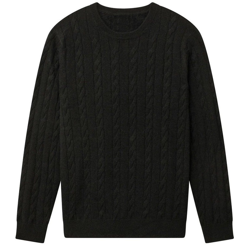100% Cashmere Knitted Mens Fashion Luxe Cable-Rib Knit Crew-Neck Black Pullover Sweater – Sweater and Cashmere price