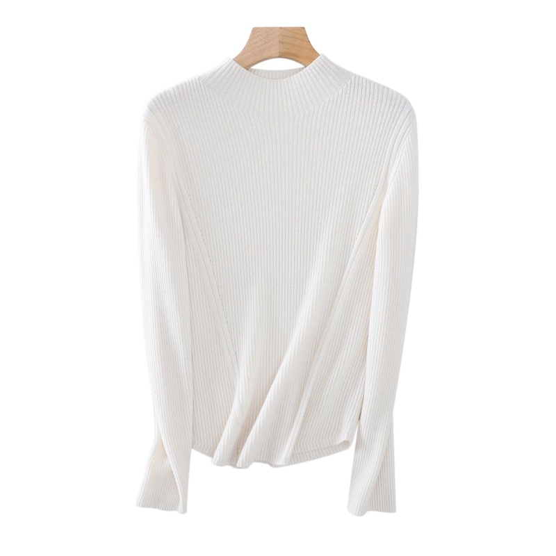 2023 Ladies Fashion 2*2 Rib Extrafine Merino Wool & Cashmere Semi Turtleneck Jumper – Sweater and Cashmere Wool price