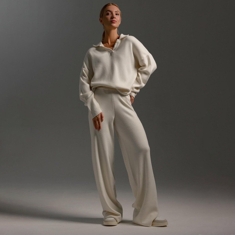 2024 Polo Neck Knit Pullover + Wide Leg Pants Two Piece Set Sweater Suit – Casual Apparel and Niche Design Clothes price