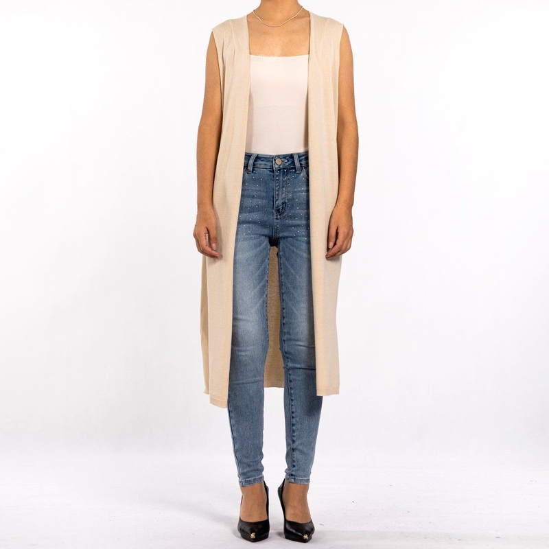 Apricot Sleeveless Vest Shawl Knee Length Knitwear Light Cardigan Sweater Women – Summer Cardigan and Ladies Cardigan price