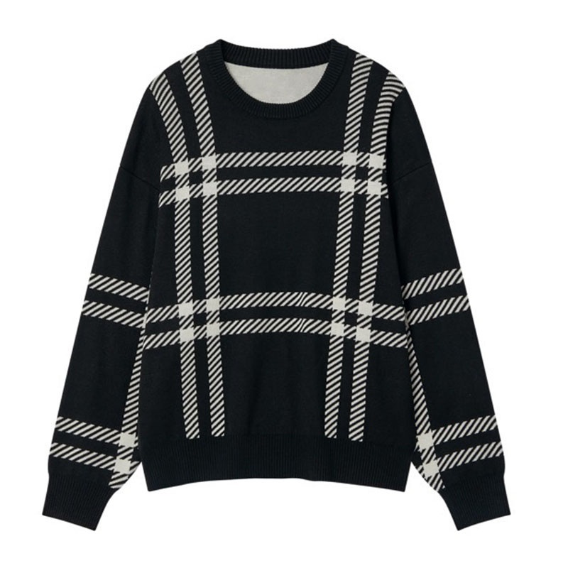 Black Base Twill Plaid Spring Mens Knitted Pullover Long Sleeve Sweater – Sweater and Men Sweater price