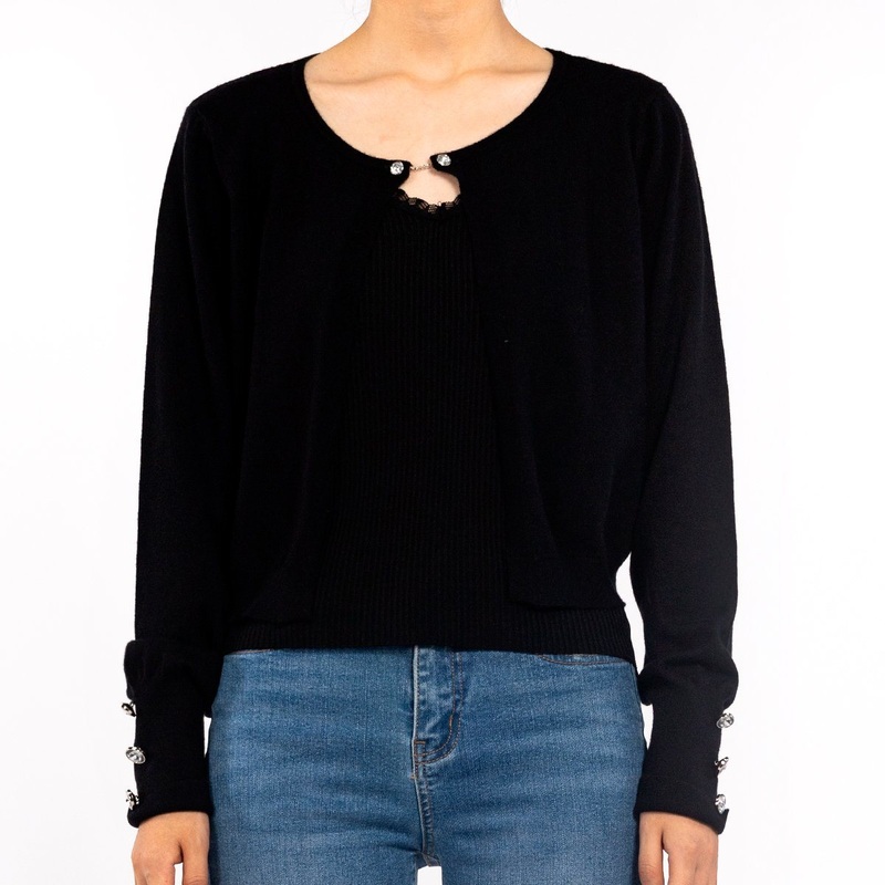 Black Crew Neck Long Sleeve Knit Lightweight Crop Sweater Cardigan Women – Casual Cardigan and Women Tops price