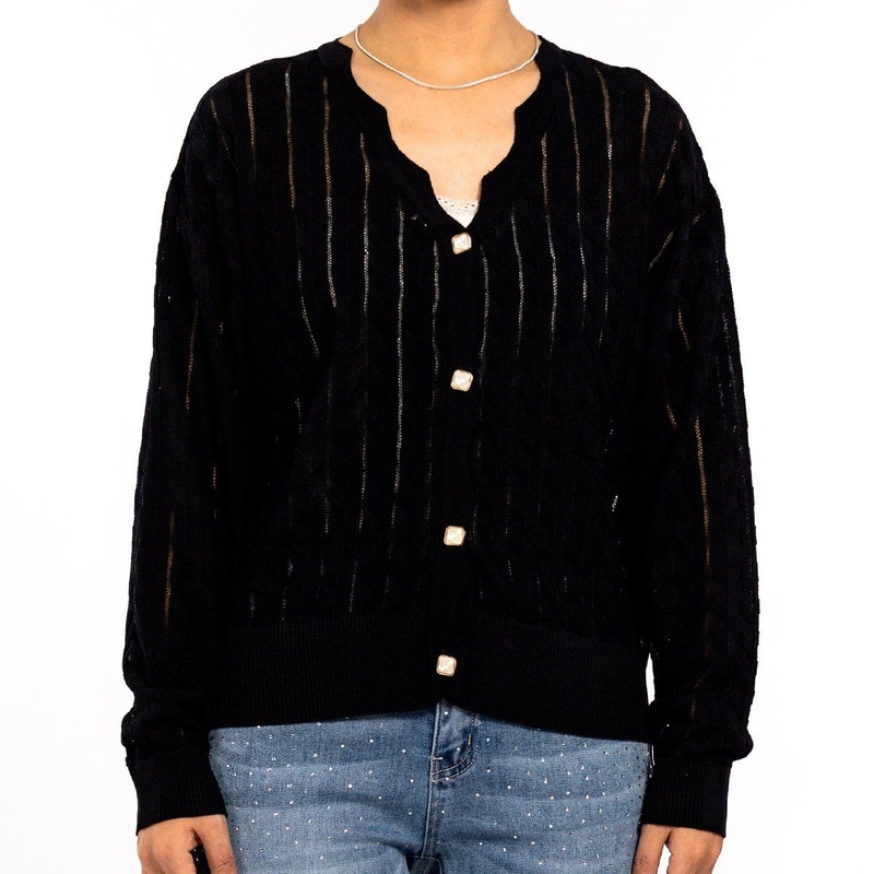 Black Striped Cutout V-Neck Long Sleeve Knit Cardigan Sweater for Women – Casual Women Cardigan and Knitwear price