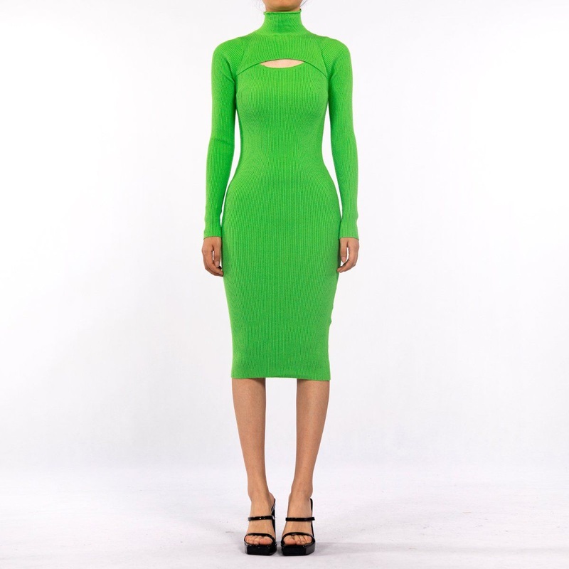 Green High Neck Hollow Sexy Tight Ribbed Fall Dresses for Women 2023 – Womens Dresses and Fall Dresses for Women 2023 price