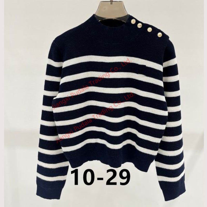 Round Neck Stripe Buttoned on The Side Shoulder, a Knitted Warm Sweater for Women. – Sweater and 1: 1 Sweater price