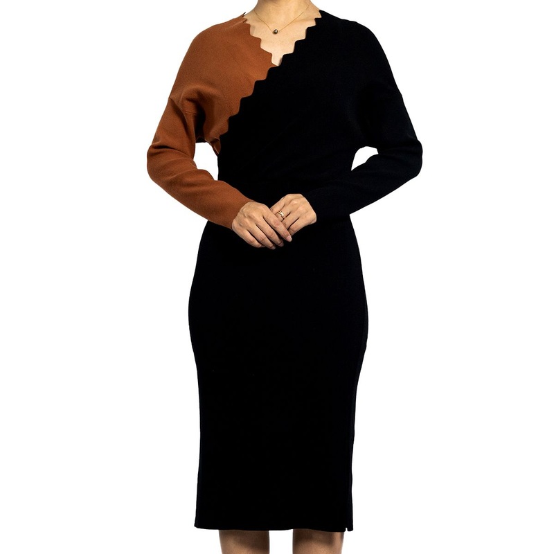 Spring Bump Color Wave V-Neck Side Split MID-Length Sweater Dress Knit Womens Dresses – Knit Dress and Evening Dress price