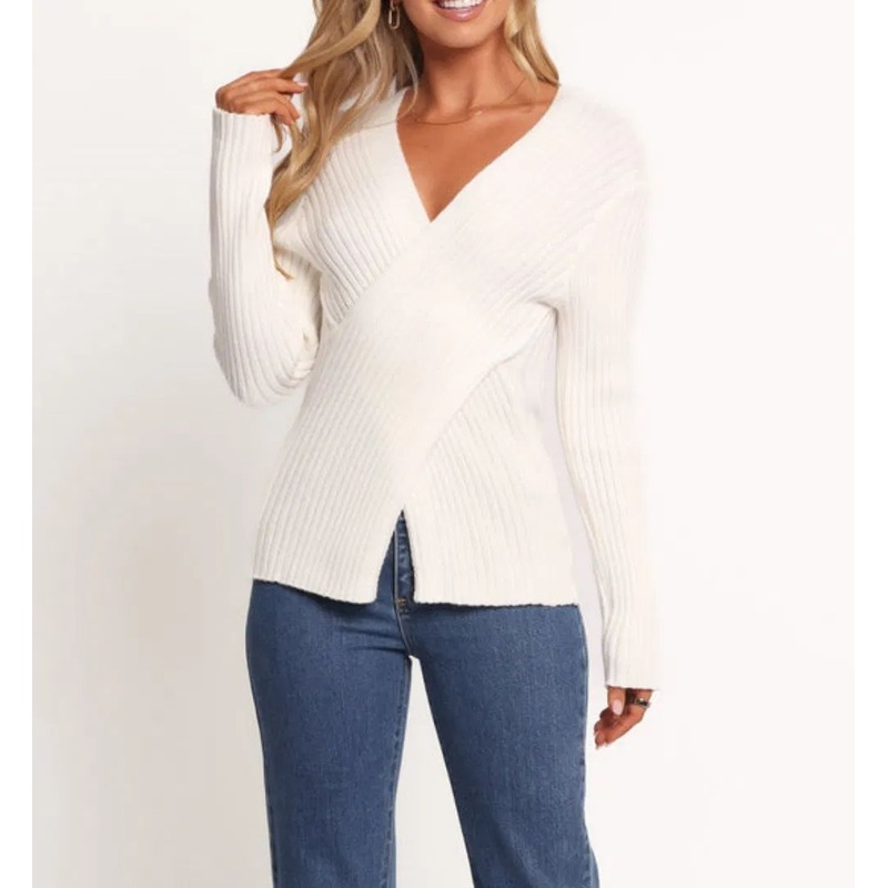 White Knit Crossover Pullover Sweater for Women – Women Sweater and Knit Sweater price
