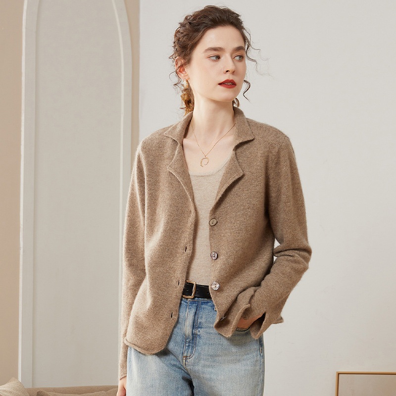 Womens Cashmere Knitted Loose Thickened Long Sleeve Small Suit Collar Short Sweater – Everyday Clothing and Lady Garments price