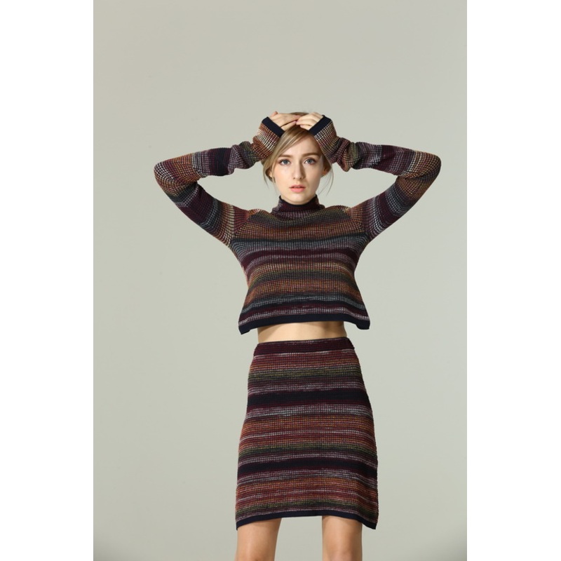 Womens Kintted Fashion Suit with Special Fancy Yarn – Sweater and Skirt price